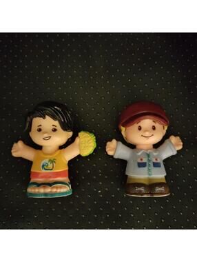 2 Fisher Price Little People Farmer Boy with Cap &  Taco Truck Boy Blue Sandels